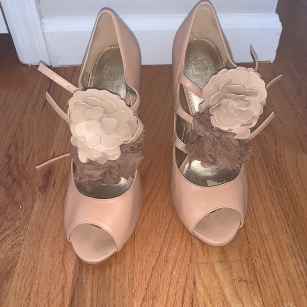 Saks Fifth Ave Heels with Organza Flowers
